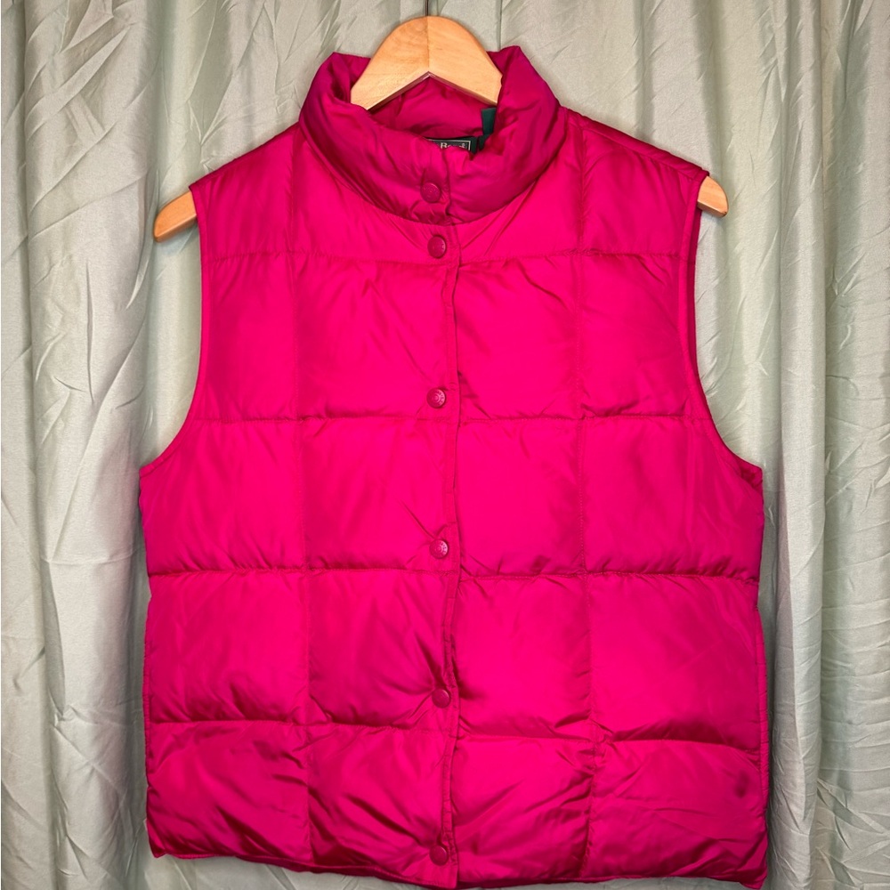 LL Bean Pink Snap Front Puffer Vest Size M